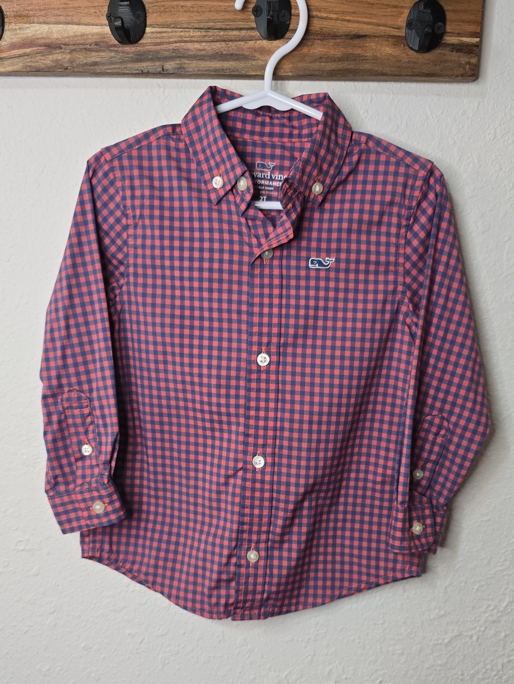 Vineyard Vines Boys Button-Down Shirt - Red & Navy Gingham